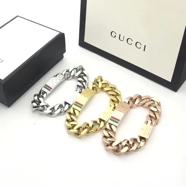Gucci Silver Multicolor Chunky Curb Chain Rectangular Plaque Bracelet 7