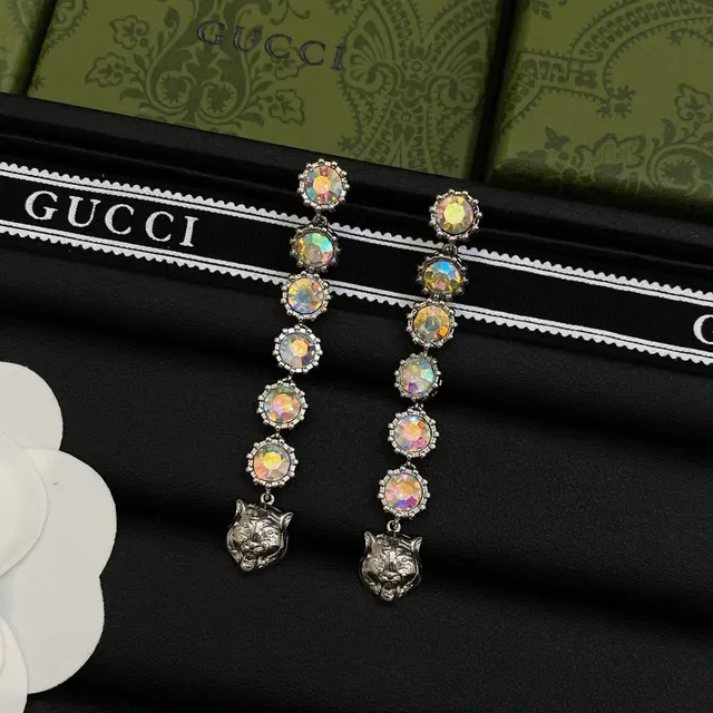 Gucci Argent Multicolore Iridescent Cristal-Incrusté Tête de Tigre Charm Collier 4