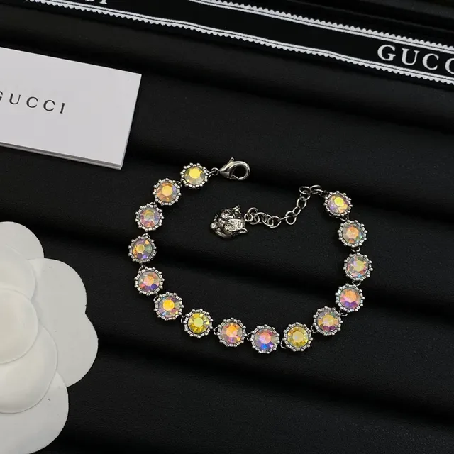 Gucci Argent Multicolore Iridescent Cristal-Incrusté Tête de Tigre Charm Collier 5