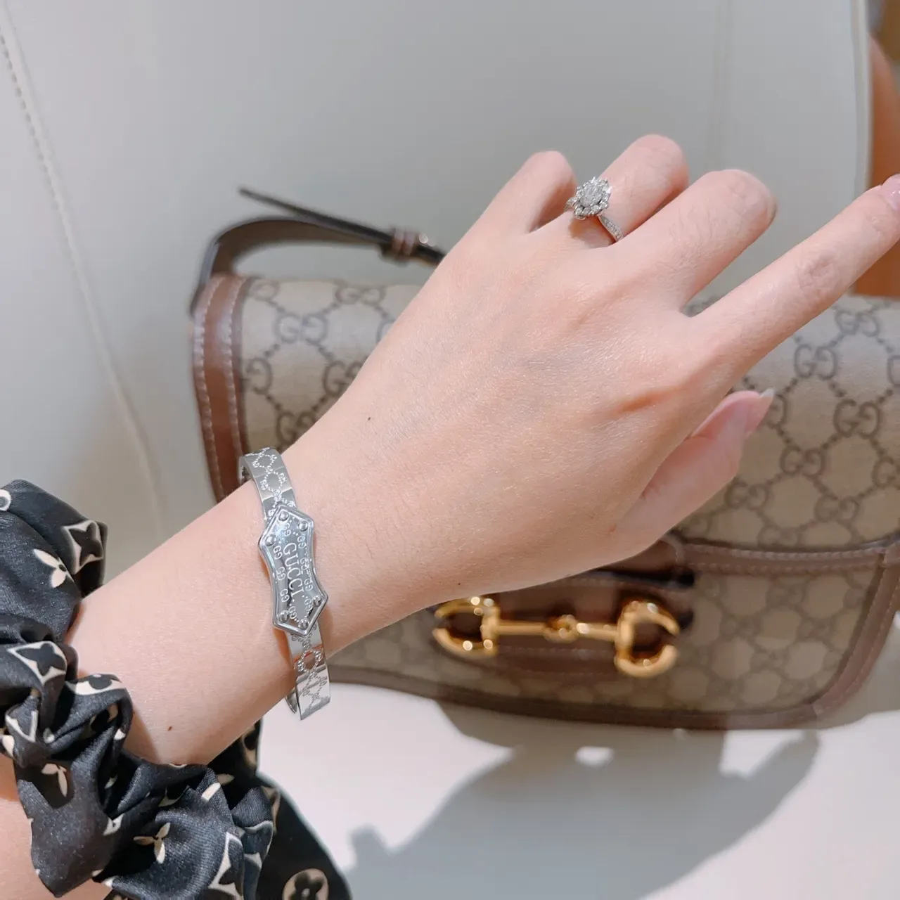 Gucci Silver Polished Engraved GG Monogram Bracelet 2