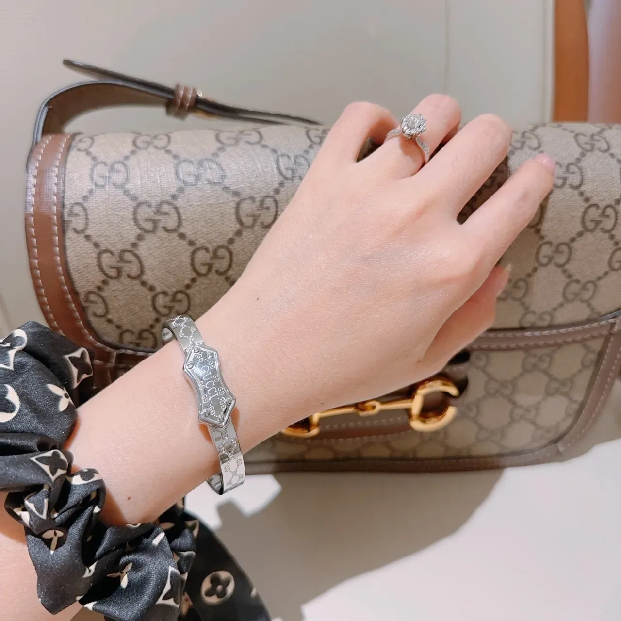 Gucci Silver Polished Engraved GG Monogram Bracelet 5