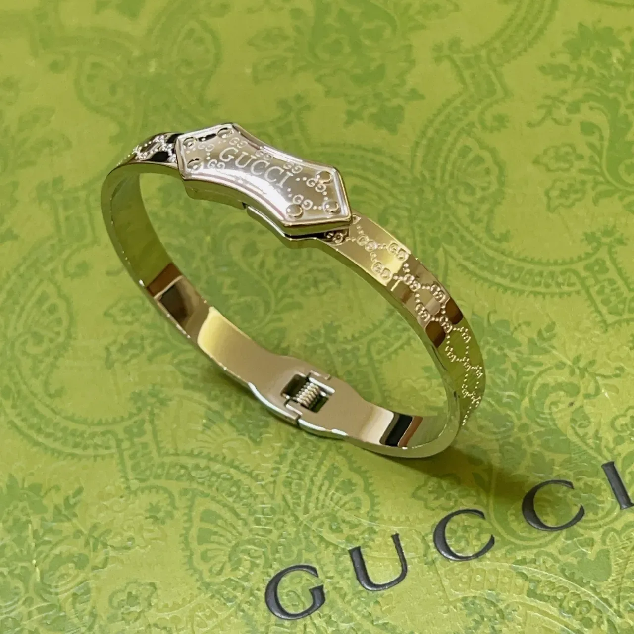 Gucci Silver Polished Engraved GG Monogram Bracelet 6