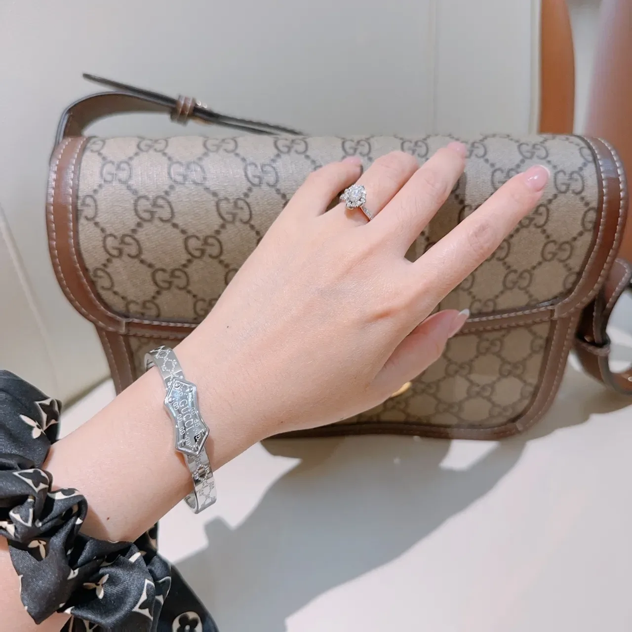 Gucci Silver Polished Engraved GG Monogram Bracelet 8