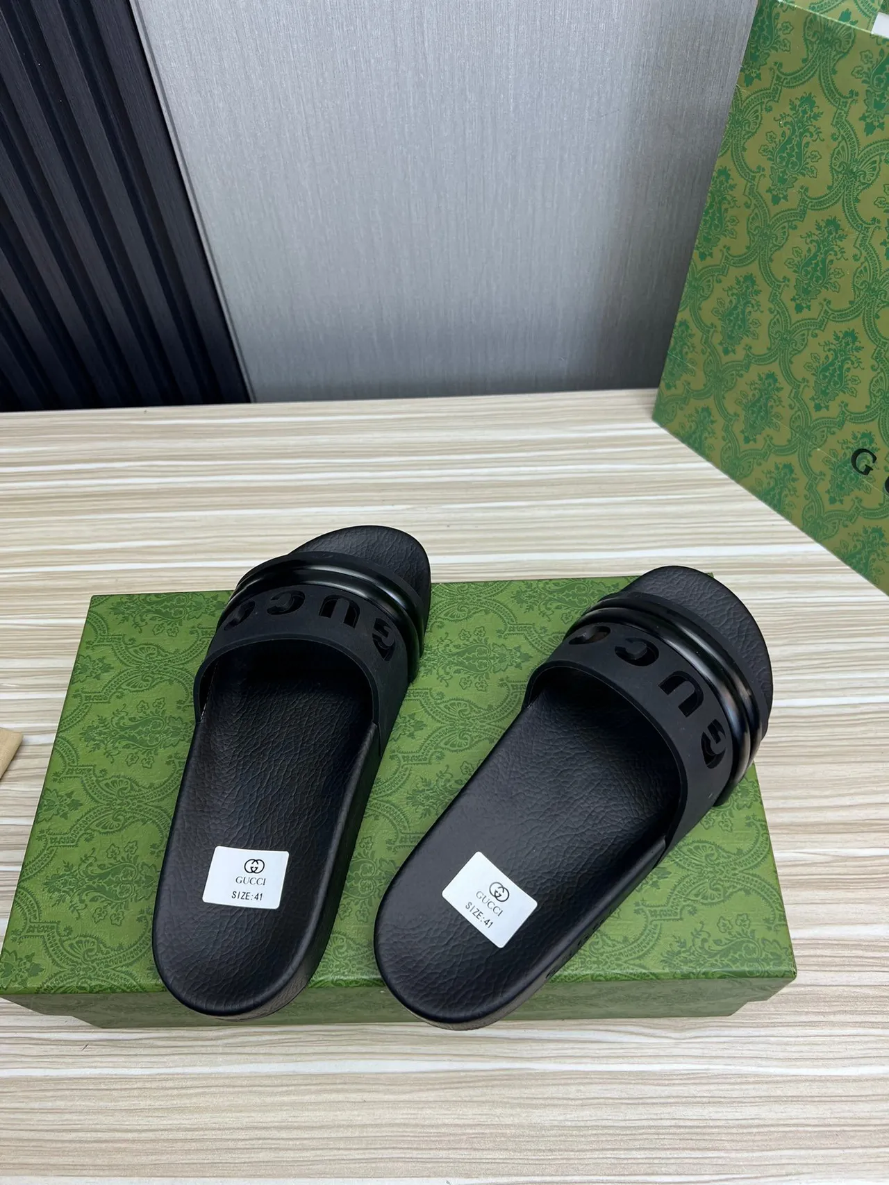 Gucci Slide Black Rubber Slippers 6