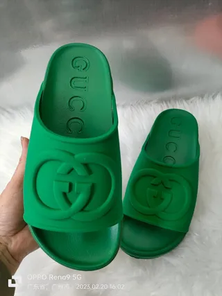 Gucci Slide Green Molded Rubber Slippers 6