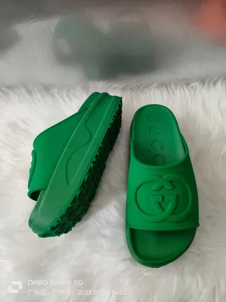 Gucci Slide Green Molded Rubber Slippers 8