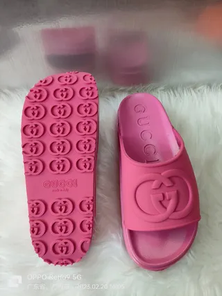 Gucci Slide Pink Molded Rubber Slippers 2