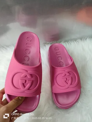 Gucci Slide Pink Molded Rubber Slippers 5