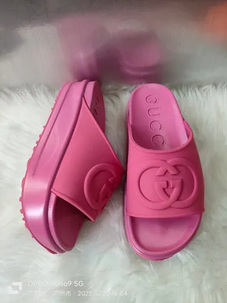 Gucci Slide Pink Molded Rubber Slippers 6