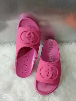 Gucci Slide Pink Molded Rubber Slippers 7