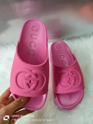 Gucci Slide Pink Molded Rubber Slippers 8