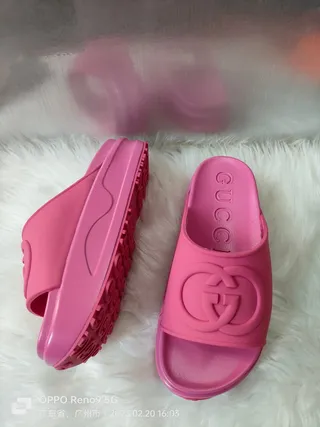 Gucci Slide Pink Molded Rubber Slippers 9