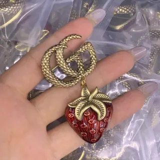 Gucci Strawberry Enamel Serpent GG Brooch
