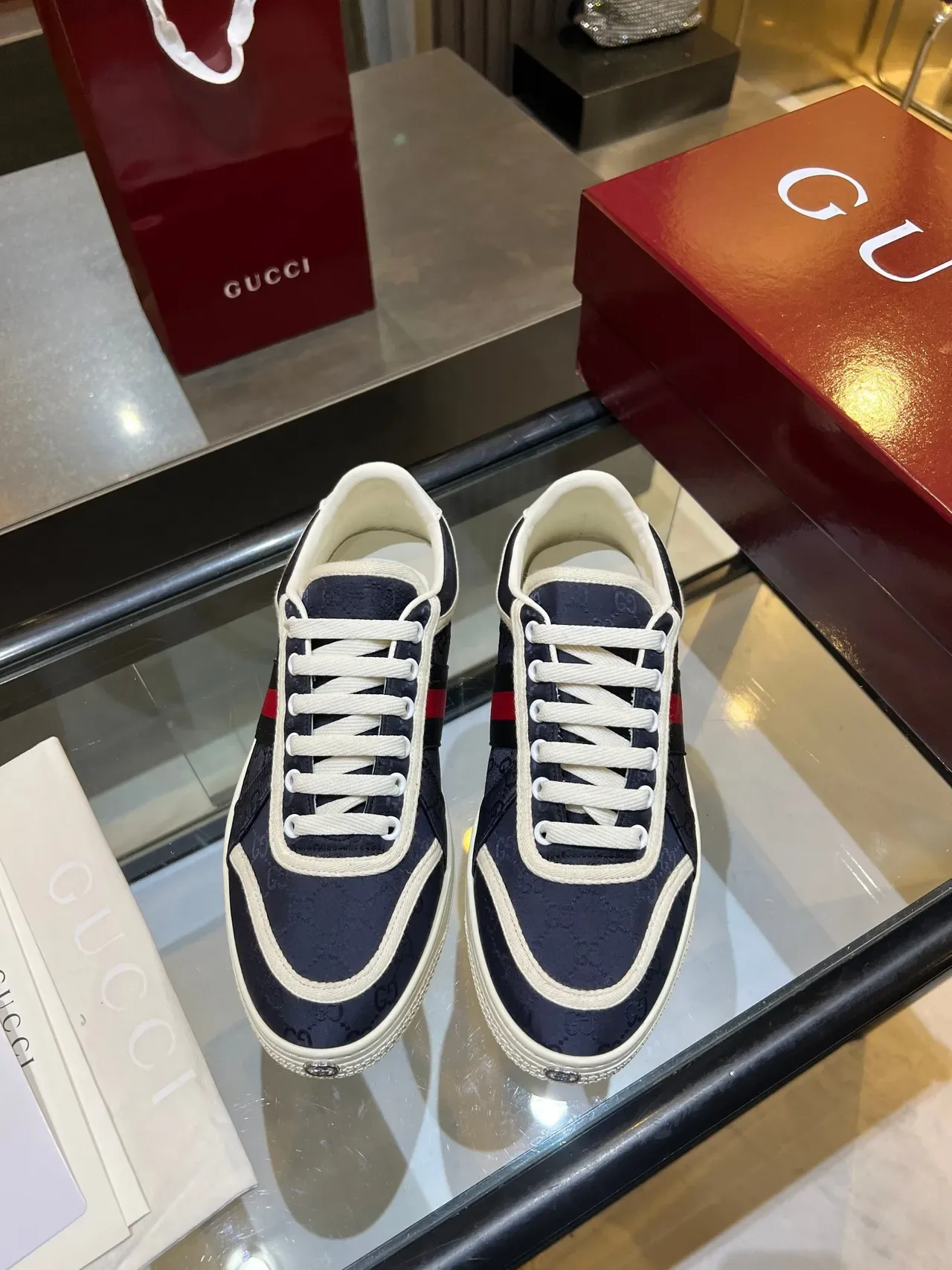 Gucci Tennis 1977 Bleu Marine Rouge Rayures Web Sneakers Lifestyle 3