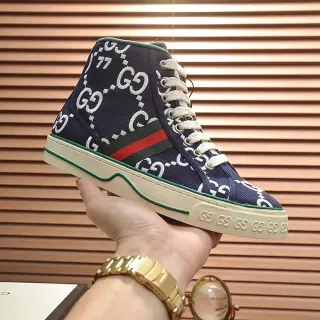 جوتشي تينيس 1977 Navy GG Monogram أحذية رياضية عالية الارتفاع للأسلوب الحياتي