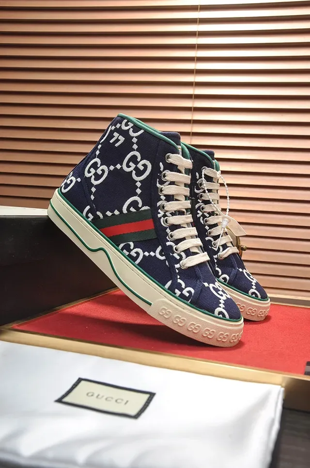 Gucci Tennis 1977 Navy GG Monogram Baskets Lifestyle Hautes 7