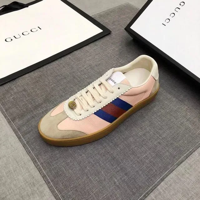 Gucci Tennis 1977 Pink Beige Web Stripe Lifestyle Sneakers 5
