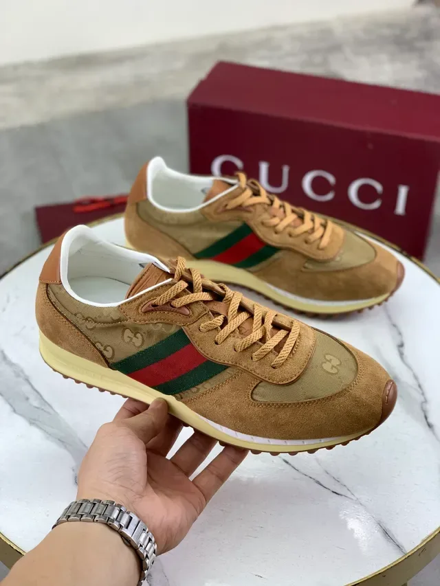 Gucci Tennis 1977 Tan Suede and Nylon Web Stripe Lifestyle Sneakers 5