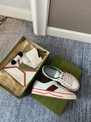 Gucci Tennis 1977 White Green Red Web Stripe Lifestyle Sneakers 3