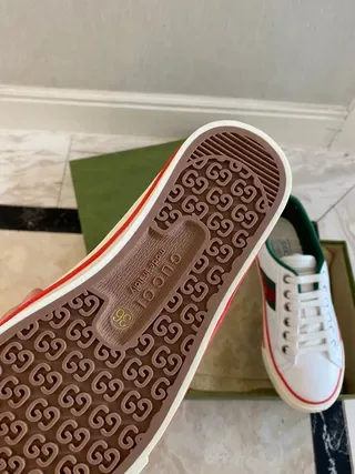 Gucci Tennis 1977 White Green Red Web Stripe Lifestyle Sneakers 4