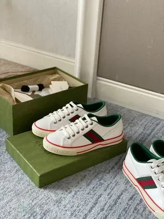 Gucci Tennis 1977 White Green Red Web Stripe Lifestyle Sneakers 5