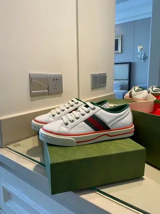 Gucci Tennis 1977 White Green Red Web Stripe Lifestyle Sneakers 6