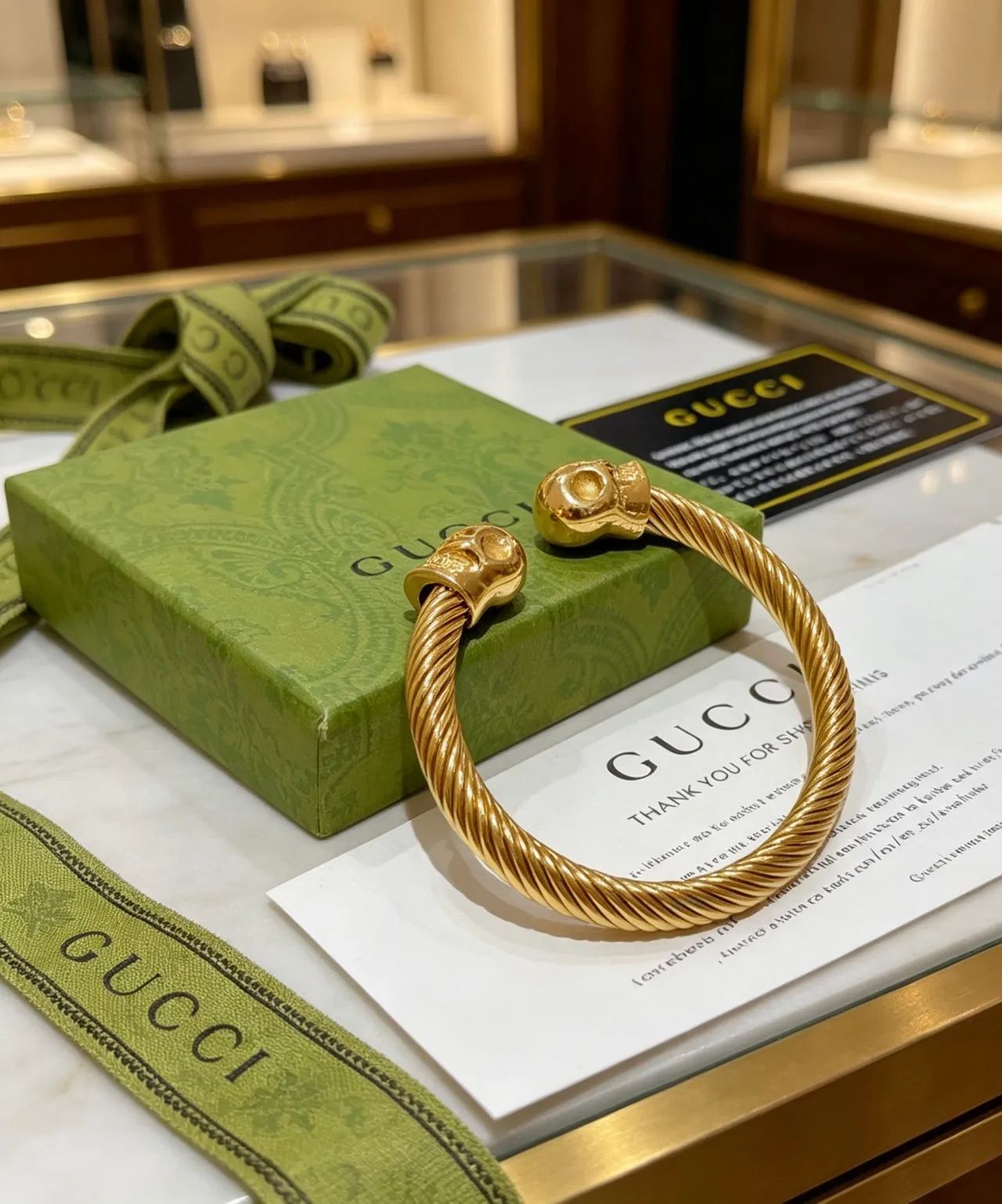 Gucci Twisted Rope Cable Skull Terminal Gold-Tone Bracelet 4