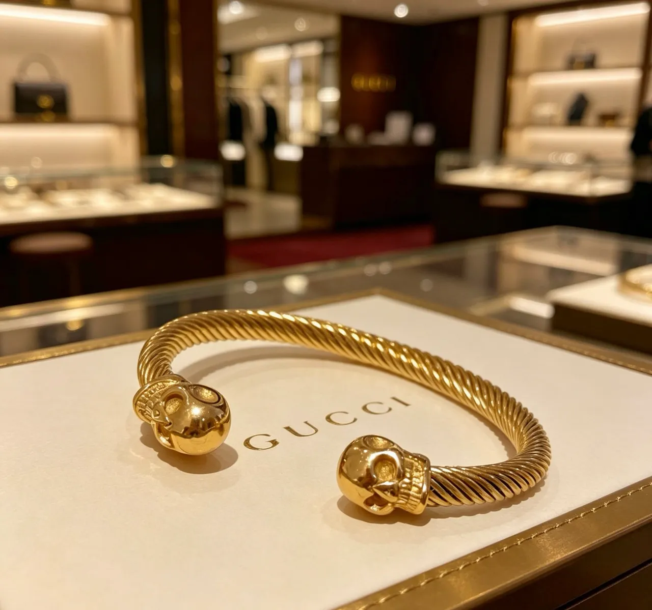 Gucci Twisted Rope Cable Skull Terminal Gold-Tone Bracelet 9