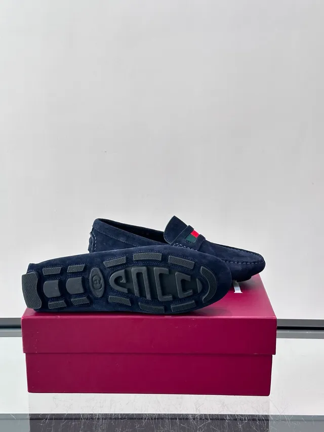 Gucci Web Loafer Navy Suede Slip-On Loafers 2