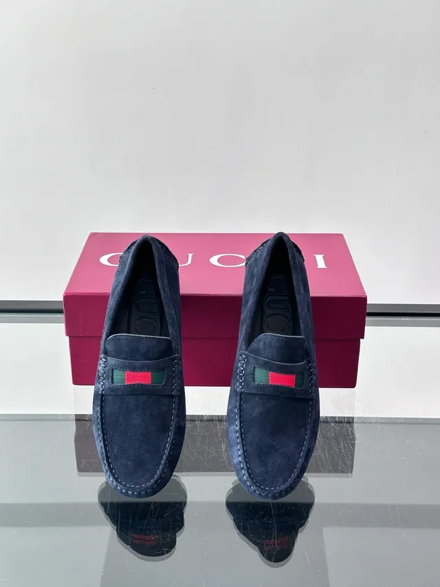 Gucci Web Loafer Navy Suede Slip-On Loafers 4
