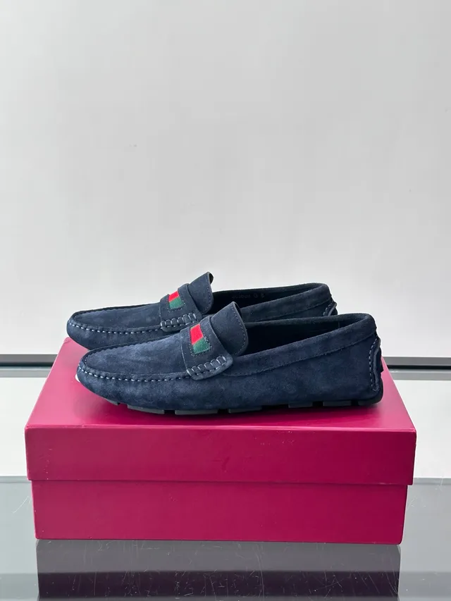 Gucci Web Loafer Navy Suede Slip-On Loafers 5
