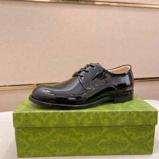 Gucci Web Stripe Oxford Black Green Glossy Patent Leather Detail Oxford Shoes