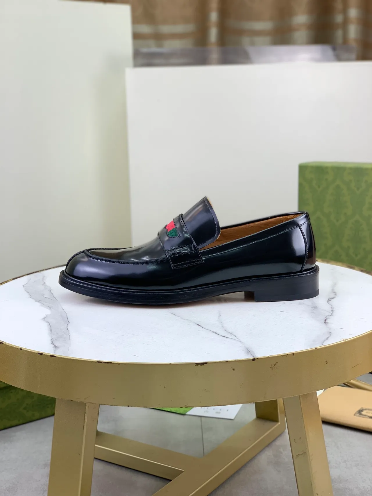 Gucci Web Stripe Patent Leather Loafer 6