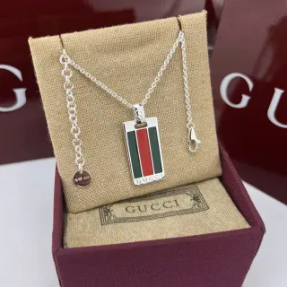 Gucci Web Stripe Rectangular Pendant Necklace