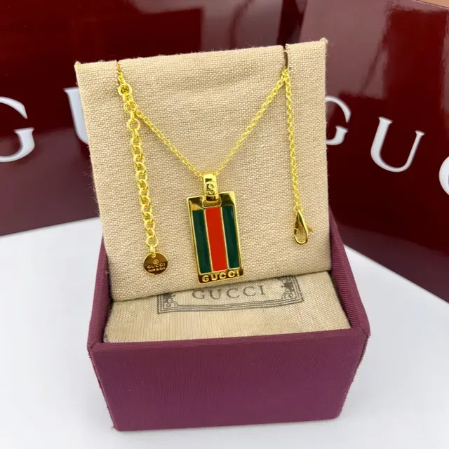 Gucci Web Stripe Rectangular Pendant Necklace 3