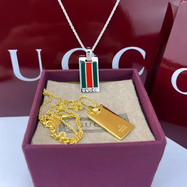 Gucci Web Stripe Rectangular Pendant Necklace 4