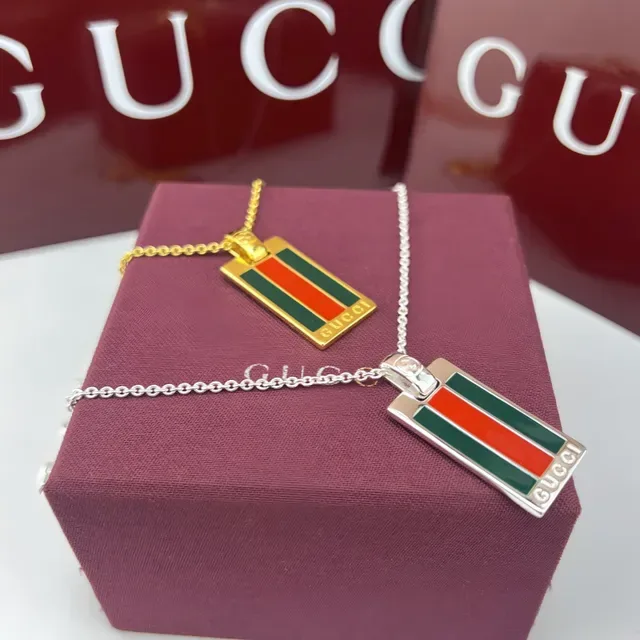 Gucci Web Stripe Rectangular Pendant Necklace 5