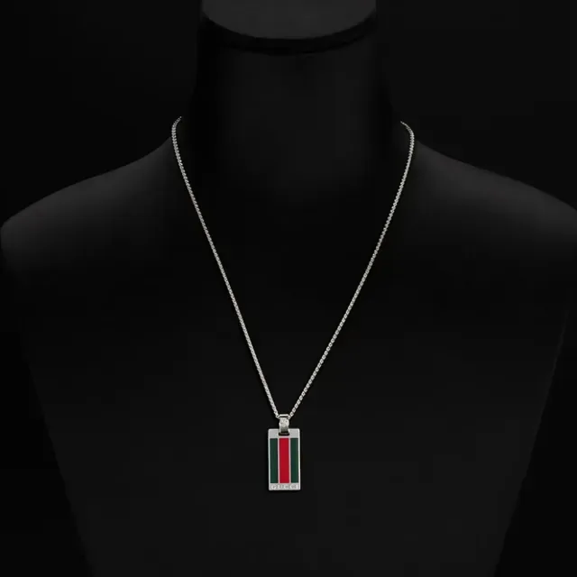 Gucci Web Stripe Rectangular Pendant Necklace 6