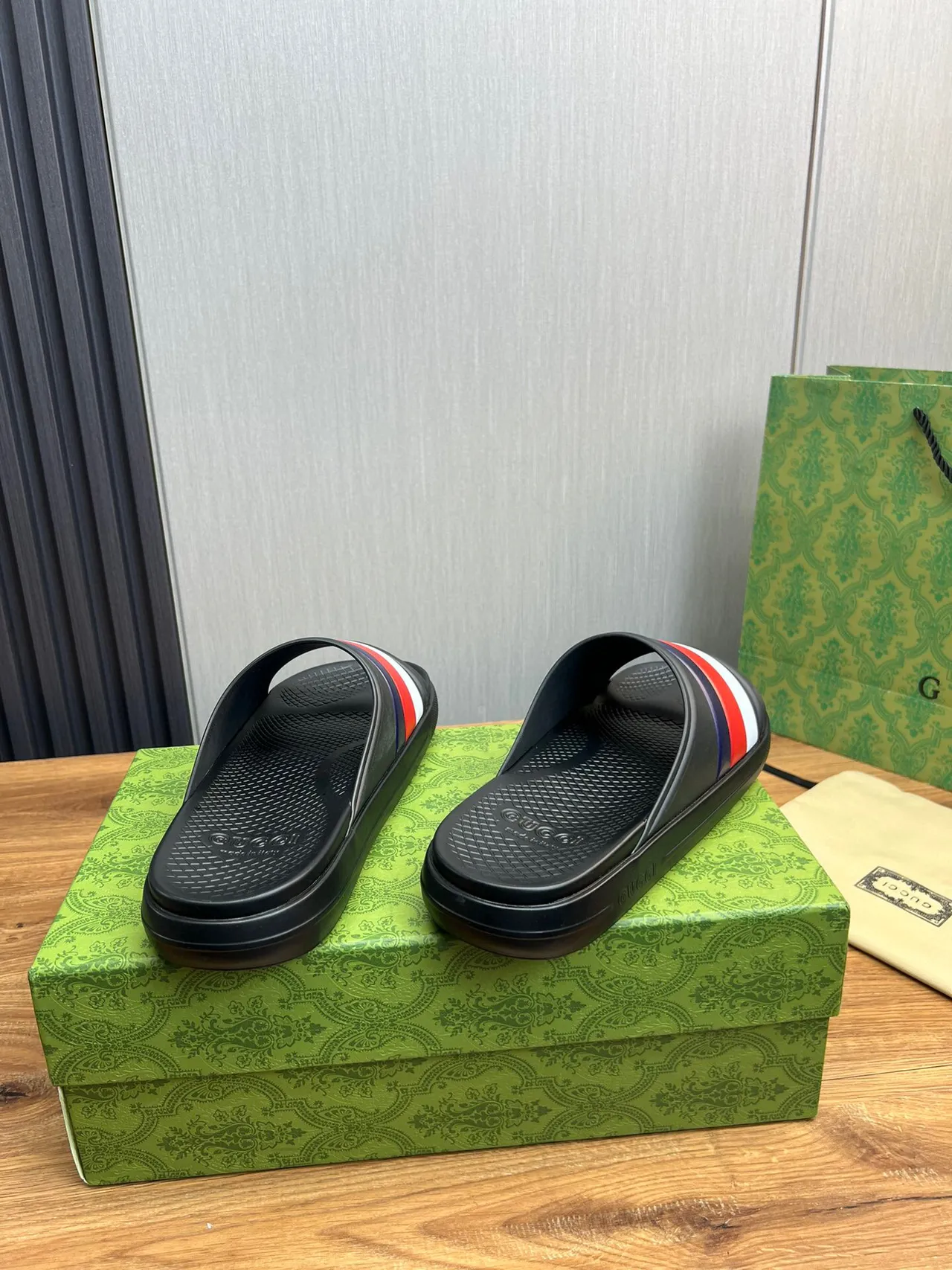 Gucci Web Stripe Slide Black Red White Navy Slippers 4