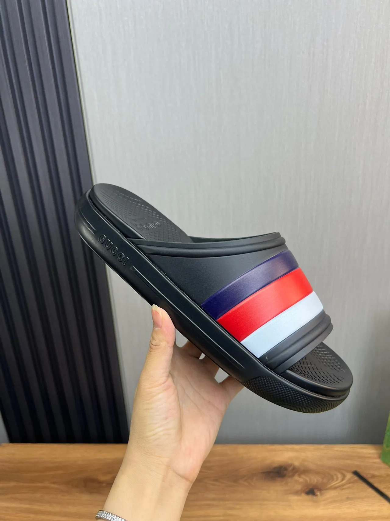 Gucci Web Stripe Slide Black Red White Navy Slippers 6