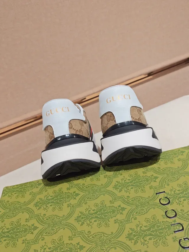 Gucci White Beige GG Monogram Canvas Web Stripe Accent Chunky Sneakers 3