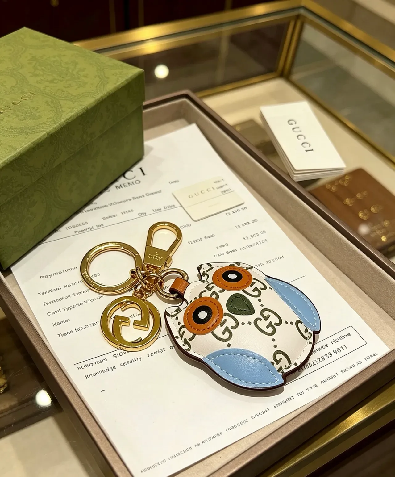 Gucci White Blue Owl-Shaped GG Monogram Leather Phone Case 2