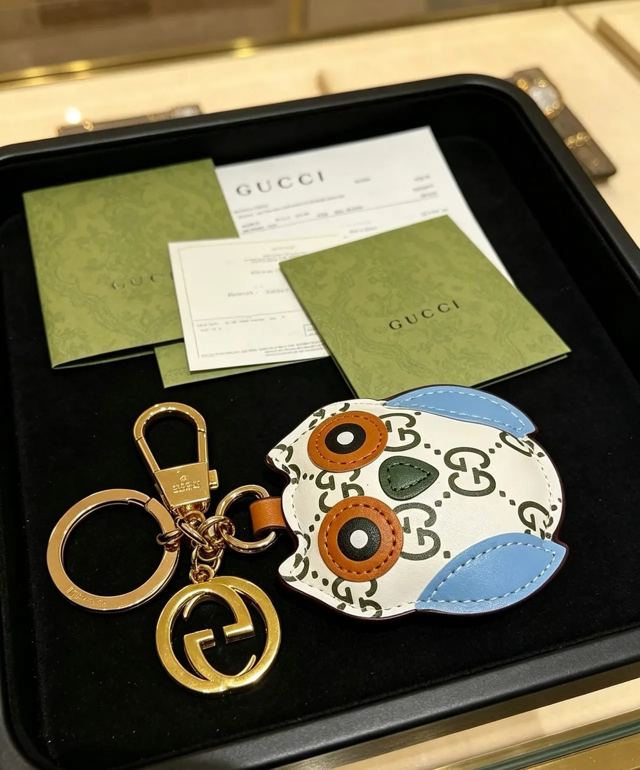 Gucci White Blue Owl-Shaped GG Monogram Leather Phone Case 5