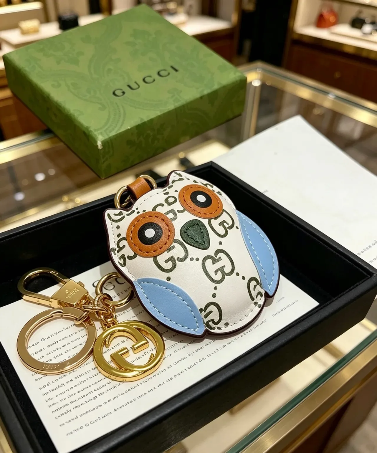 Gucci White Blue Owl-Shaped GG Monogram Leather Phone Case 6