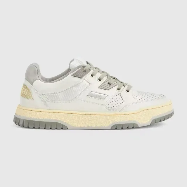 Gucci White Green Layered Leather-Mesh Upper Perforated Toe Box Lifestyle Sneakers 6