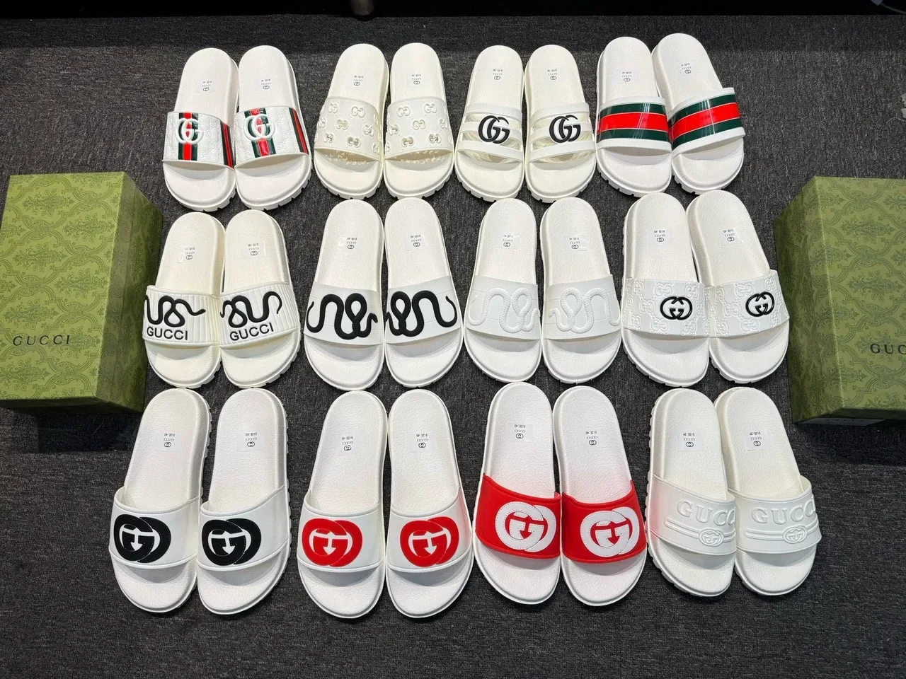 Gucci White Multicolor Molded Rubber Sole Embossed Logo Strap Slippers 1