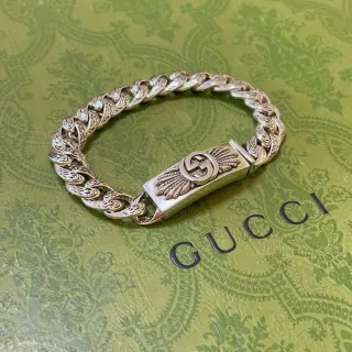 Gucci Winged GG Ornate Curb-Link Silver Bracelet