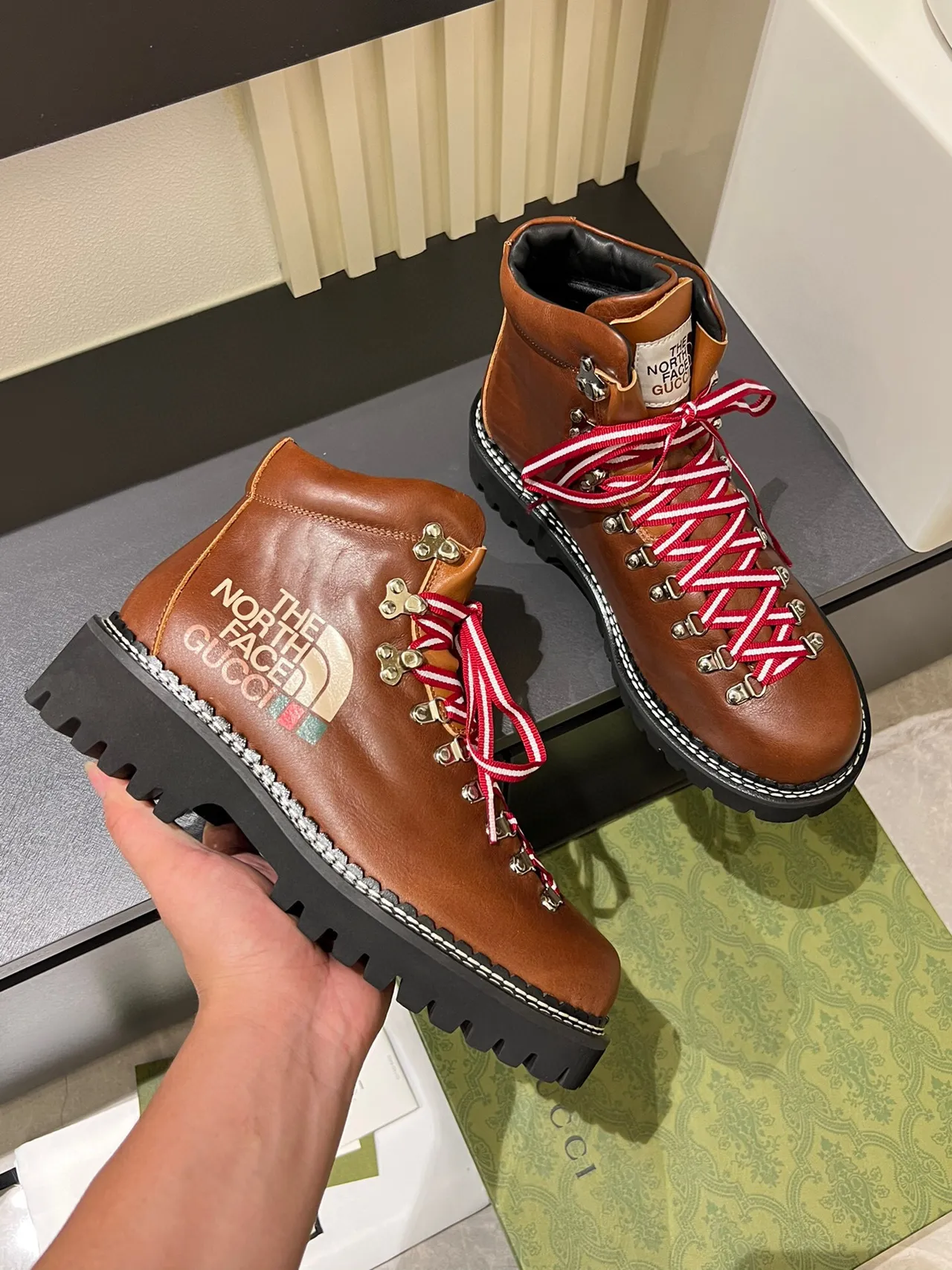 Gucci x The North Face Brown Leather Hiking Boots 6