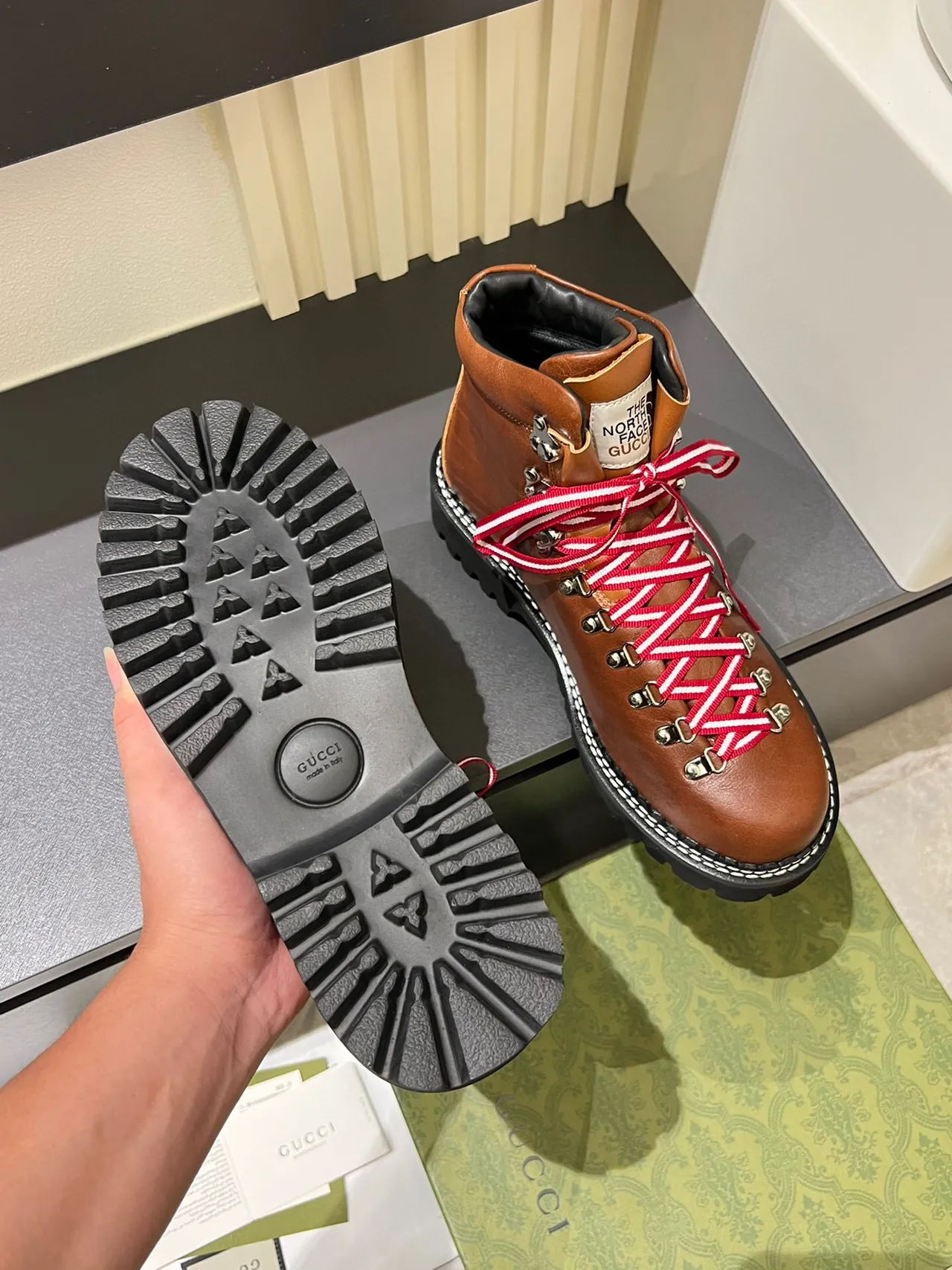 Gucci x The North Face Brown Leather Hiking Boots 7