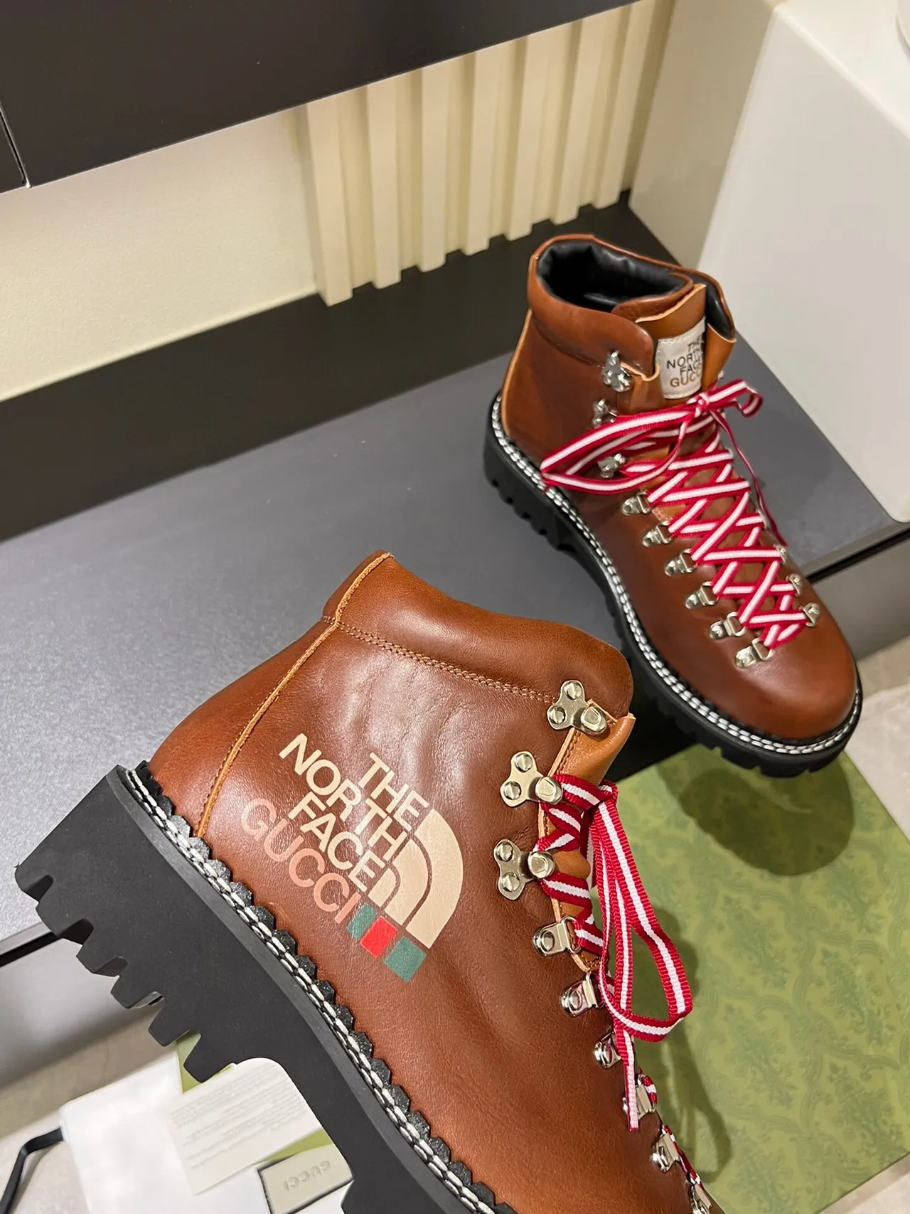 Gucci x The North Face Brown Leather Hiking Boots 8